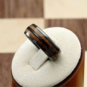 New! Wood Grain Inlay Designed Ring Band Promise Wedding Ring Size 9
